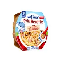 Naturnes, P'tite recette Spaghetti façon carbonara & champignonsDès 15 mois