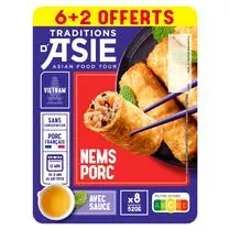 Traditions d'Asie, Nems Porc sauce nuoc - 6 + 2 offerts soit 520 g