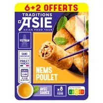 Traditions d'Asie, Nems Poulet sauce nuoc - 6 + 2 offerts soit 520 g