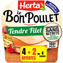 Herta, Le bon poulet Tendre filet. Conservation sans nitrite - 4 tranches + 2 offertes soit 195 g