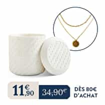 VENDOME, Bougie en céramique avec couvercle ambre boisé 200g et son collier