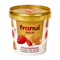 Franuí, Fraises enrobées chocolat blanc et golden caramel chocolat