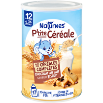Naturnes, Ptite Céréale avec des céréales complètes chocolat au lait saveur biscuit de 12 à 36 mois