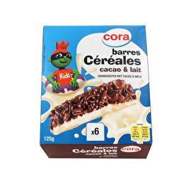 CORA Barres de céréales cacao et lait x6