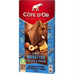 CÔTE D'OR Chocolat au lait noisettes feuilleté praliné