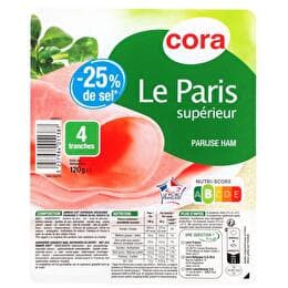 CORA Jambon Paris -25% de sel  sans couenne 4 tranches
