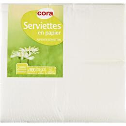 CORA Serviettes 2 plis blanches 33x33cm