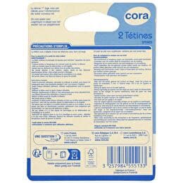 CORA Tétines silicone x2 1er ge bout rond - 0/6 mois (lait et eau)