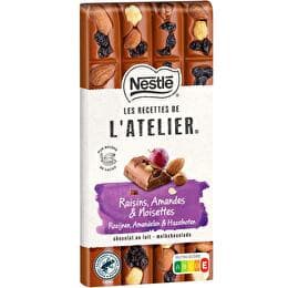 LES RECETTES DE L'ATELIER NESTLÉ Tablette de chocolat au lait raisins amandes et noisettes