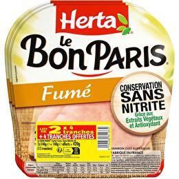 HERTA Jambon le bon Paris  Fumé sans nitrite - Lot de 2 x 4 tranches + 1 tranche offerte soit 420 g