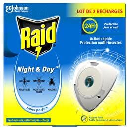 RAID Recharge électrique night & day    Mouche, moustiques & tigres  - x 2 recharges 240 heures