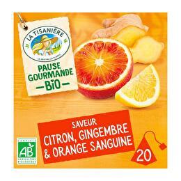 LA TISANIÈRE Pause gourmande bio citron gingembre et orange sanguine 20 sachets