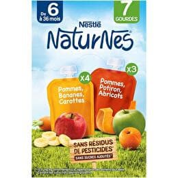 NESTLÉ Naturnes gourdes fruits et légumes pommes bananes carottes pommes potiron abricots dès 6 mois x 7